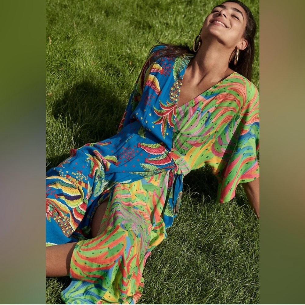 Farm Rio Tahiti Tropical Banana Wrap Dress XL